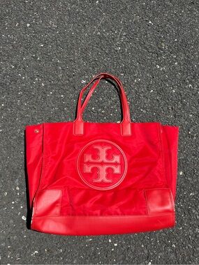 Tory Burch Ella Red Nylon Logo Tote